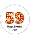 59th Birthday Red & Gold Edible Icing Cake Topper or Ribbon