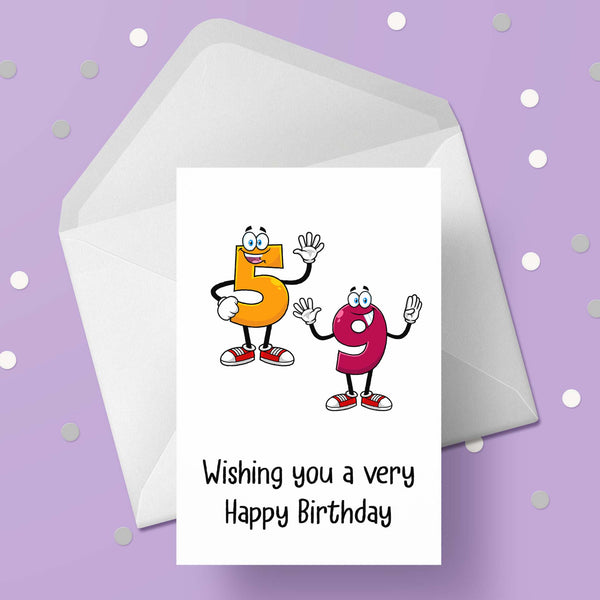 59th Birthday Card with Cartoon Numbers