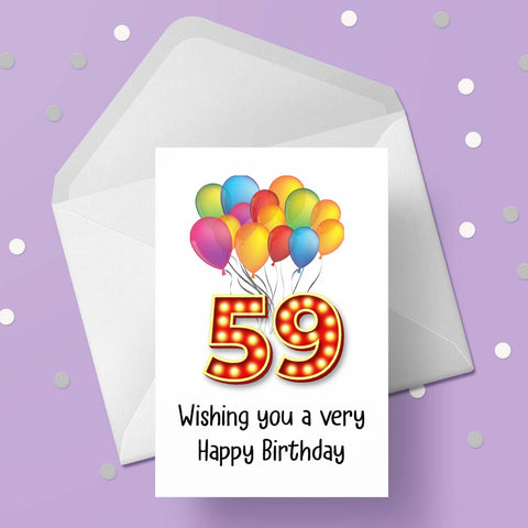 59th Birthday Card with Red Numbers