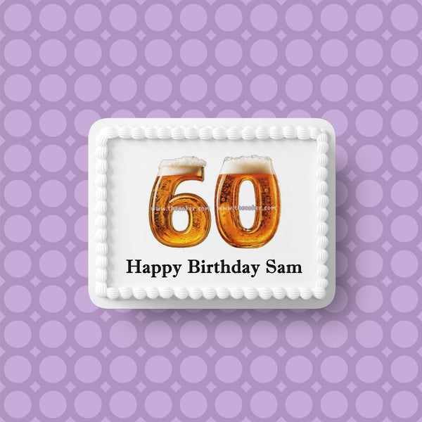 60th Birthday Beer Numbers Edible Icing Cake Topper or Ribbon