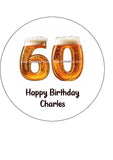 60th Birthday Beer Numbers Edible Icing Cake Topper or Ribbon