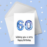 60th Birthday Card with Blue Numbers