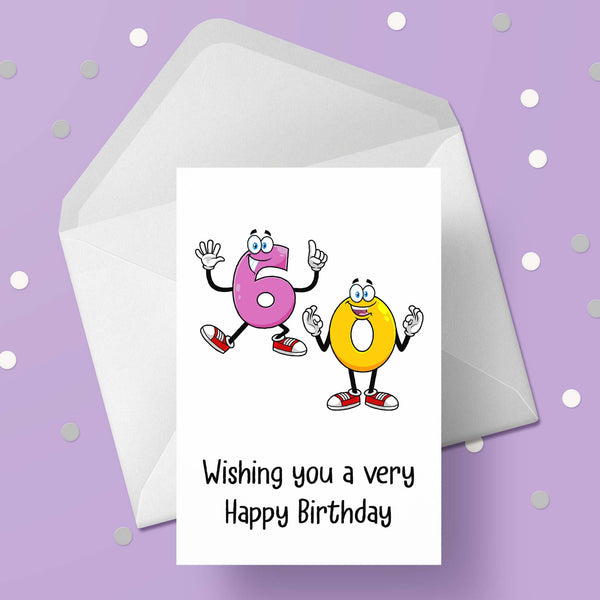 60th Birthday Card with Funny Cartoon Numbers