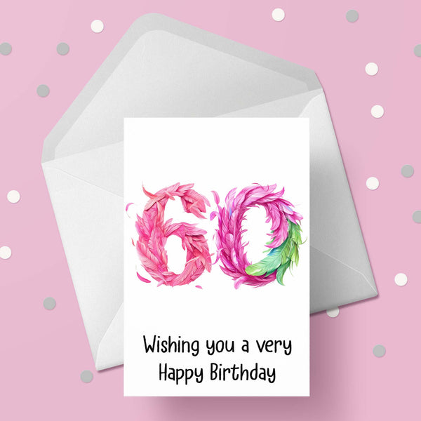 60th Birthday Pink Feathers Card