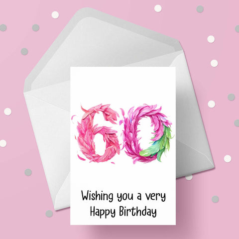 60th Birthday Pink Feathers Card