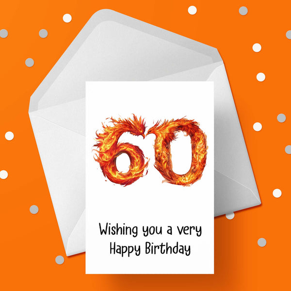 60th Birthday Card with Fire / Phoenix theme
