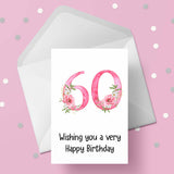 60th Birthday Card with Pretty Pink Flowers