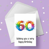 60th Birthday Card with Bright Colourful Rainbow Numbers