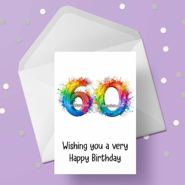 60th Birthday Card with Bright Colourful Rainbow Numbers