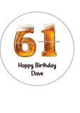 61st Birthday Beer Numbers Edible Icing Cake Topper or Ribbon