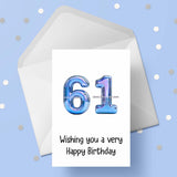 61st Birthday Card with Blue Numbers