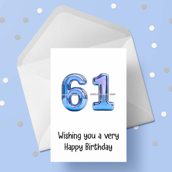 61st Birthday Card with Blue Numbers