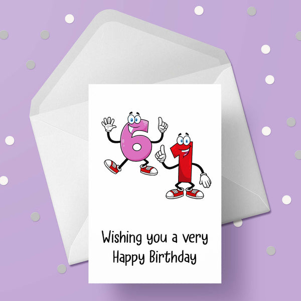 61st Birthday Card with Funny Cartoon Numbers