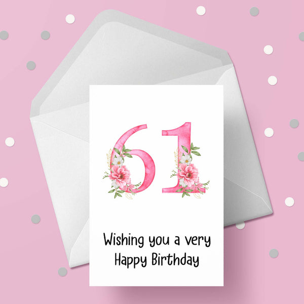 61st Birthday Card with Pretty Pink Flowers