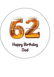 62nd Birthday Beer Numbers Edible Icing Cake Topper or Ribbon