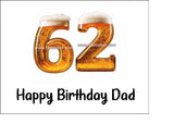 62nd Birthday Beer Numbers Edible Icing Cake Topper or Ribbon