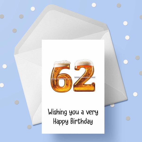 62nd Birthday Card with Beer Numbers