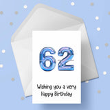 62nd Birthday Card with Blue Numbers