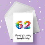 62nd Birthday Card with Rainbow Numbers