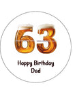 63rd Birthday Beer Numbers Edible Icing Cake Topper or Ribbon
