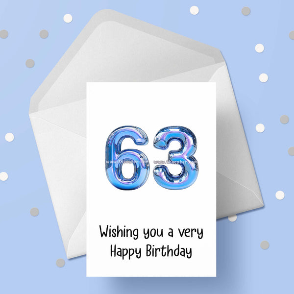 63rd Birthday Card with Blue Numbers