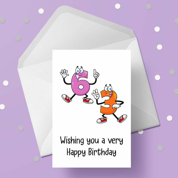 63rd Birthday Card with Funny Cartoon Numbers