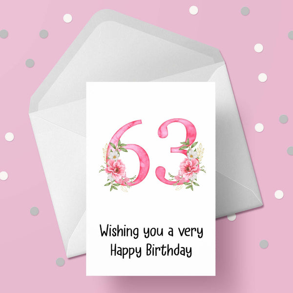 63rd Birthday Card with Pretty Pink Flowers