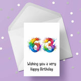 63rd Birthday Card with Rainbow Numbers