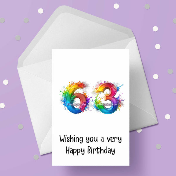63rd Birthday Card with Rainbow Numbers