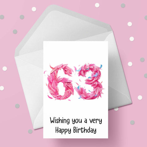 63rd Birthday Pink Feathers Card