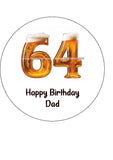 64th Birthday Beer Numbers Edible Icing Cake Topper or Ribbon