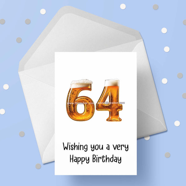 64th Birthday Card with Beer Numbers