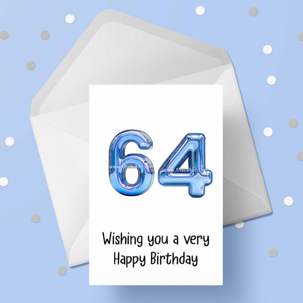 64th Birthday Card with Blue Numbers