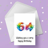 64th Birthday Card with Rainbow Numbers