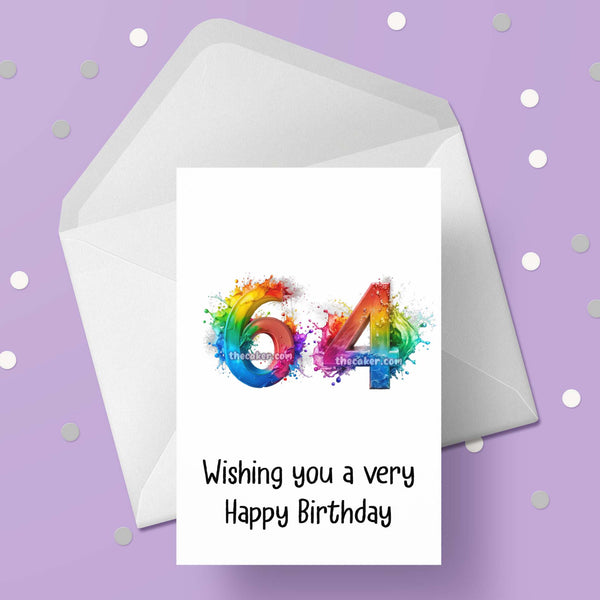 64th Birthday Card with Rainbow Numbers