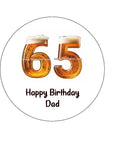 65th Birthday Beer Numbers Edible Icing Cake Topper or Ribbon