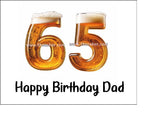 65th Birthday Beer Numbers Edible Icing Cake Topper or Ribbon