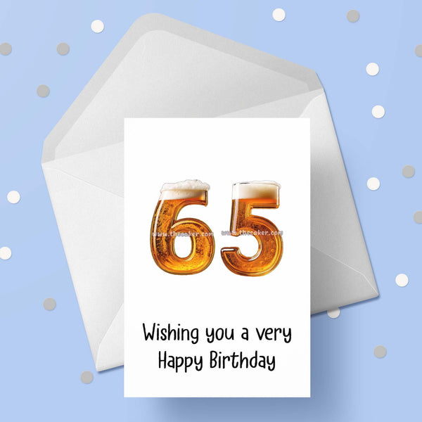 65th Birthday Card with Beer Numbers