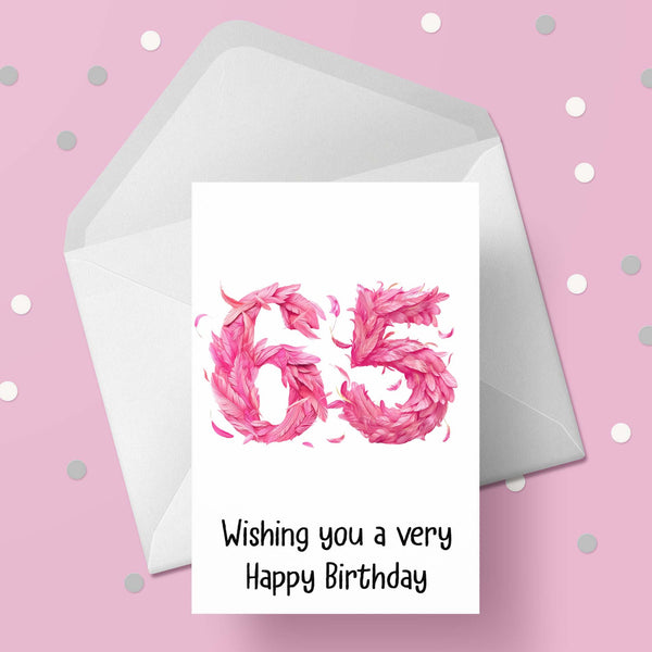 65th Birthday Pink Feathers Card
