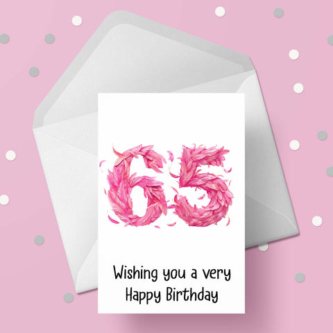 65th Birthday Pink Feathers Card