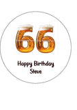 66th Birthday Beer Numbers Edible Icing Cake Topper or Ribbon