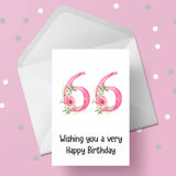 66th Birthday Card with Pretty Pink Flowers