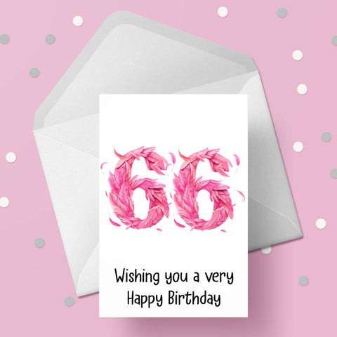 66th Birthday Pink Feathers Card