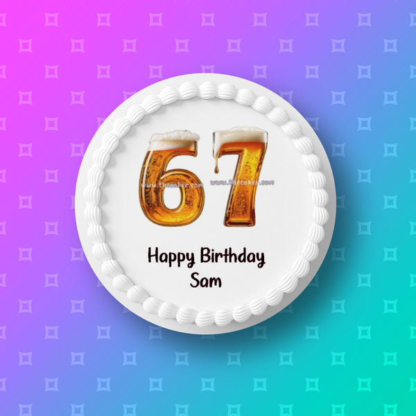 67th Birthday Beer Numbers Edible Icing Cake Topper or Ribbon