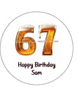 67th Birthday Beer Numbers Edible Icing Cake Topper or Ribbon