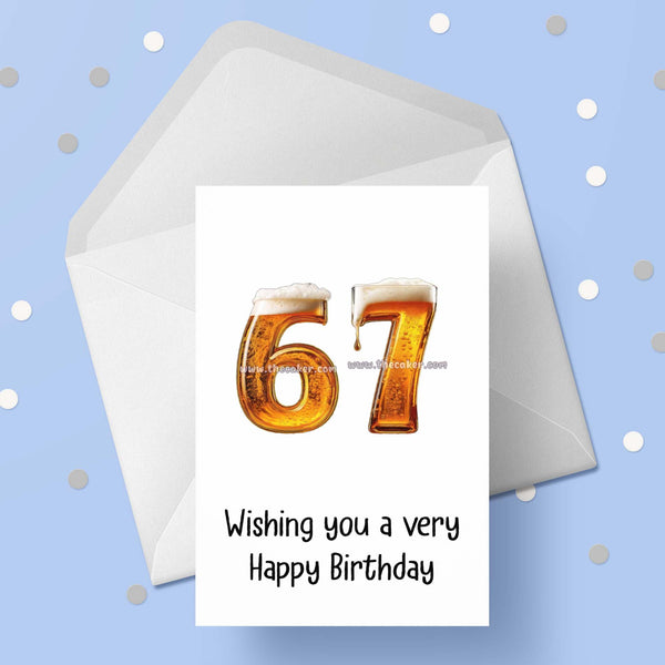 67th Birthday Card with Beer Numbers