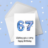 67th Birthday Card with Blue Numbers