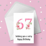67th Birthday Card with Pretty Pink Flowers