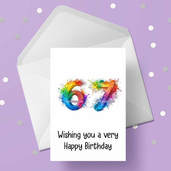 67th Birthday Card with Rainbow Numbers