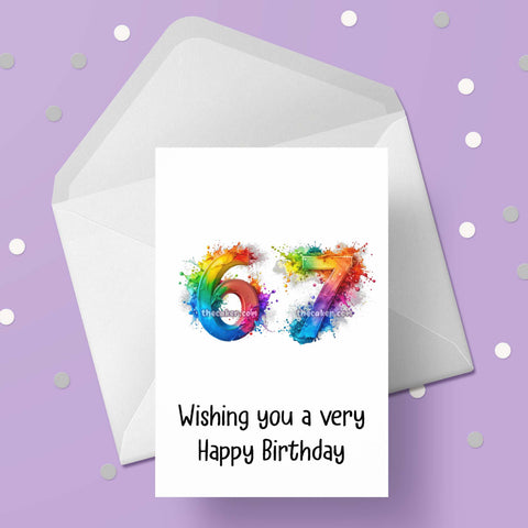 67th Birthday Card with Rainbow Numbers